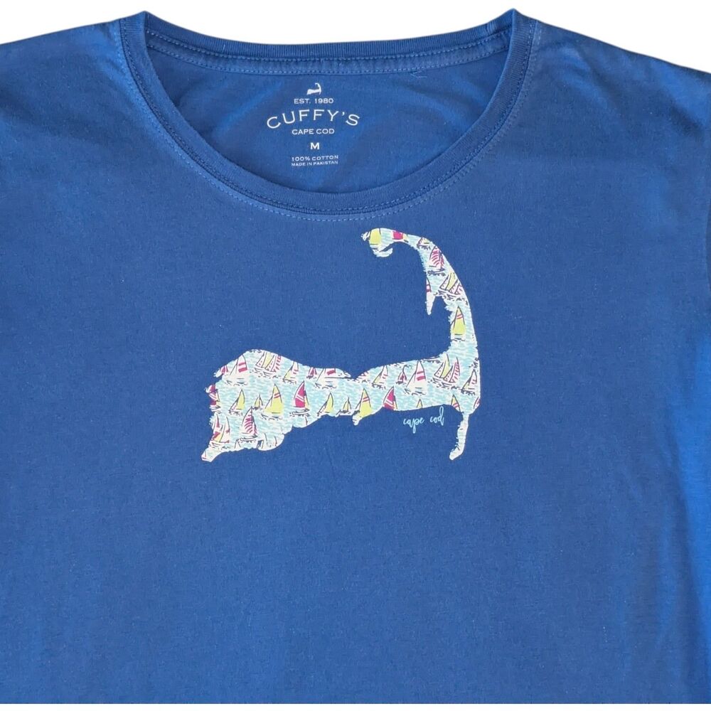Cuffy's Cape Cod T Shirt Women's MEDIUM Blue Activewear State Outline Athletic